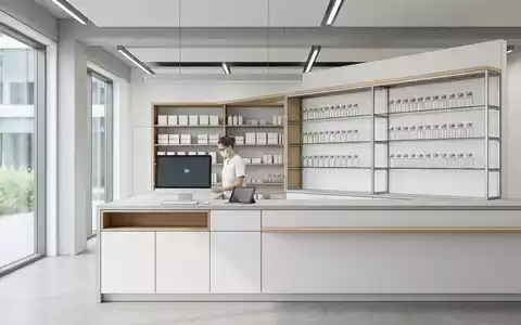 Architektur-Render im Klinikapotheke mit Impfstoffampulle zum Thema Pfizer Impfstoff, ISIN US7170811035, neutrales Tageslicht - Foto: THN