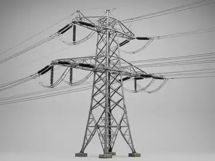 Fotorealistische Studioaufnahme von Stromleitungsmast zum Thema National Grid, ISIN GB00B03MM408, klare Lichtfuehrung - Foto: THN