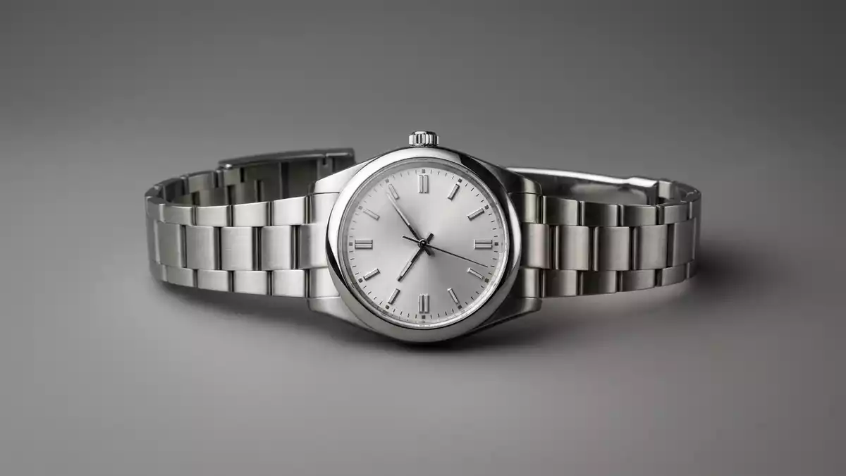 Fotorealistische Studioansicht von Armbanduhr in neutraler Produktdarstellung, neutral