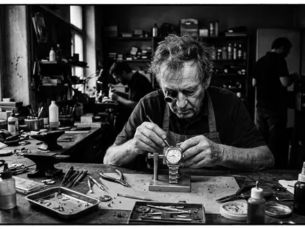Schwarzweiss-Reportage mit Armbanduhr zum Thema Tommy Hilfiger Uhr, ISIN US6245801062, hoher Kontrast - Foto: THN
