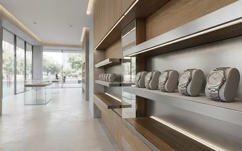 Architektur-Render im Uhrenfachgeschäft mit Armbanduhr zum Thema Tommy Hilfiger Uhr, ISIN US6245801062, neutrales Tageslicht - Foto: THN