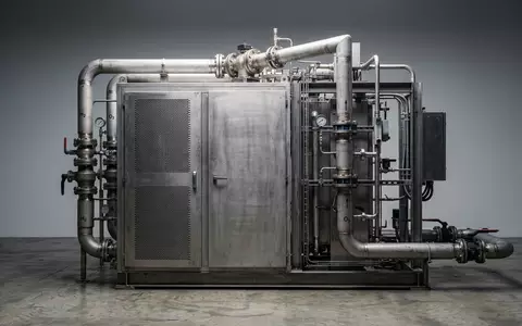 Fotorealistische Studioaufnahme von Wasserstoffelektrolyseur zum Thema Nel Hydrogen, ISIN NO0010081235, klare Lichtfuehrung - Foto: THN