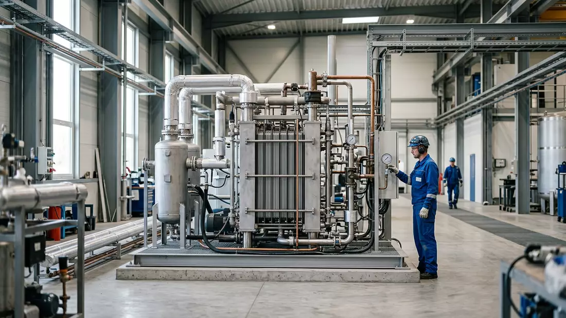 Fotorealistische Ansicht von Wasserstoffelektrolyseur in der Industrie in realer