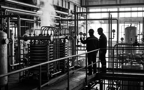 Schwarzweiss-Reportage mit Wasserstoffelektrolyseur zum Thema Nel Hydrogen, ISIN NO0010081235, hoher Kontrast, sachlich dargestellt - Foto: THN