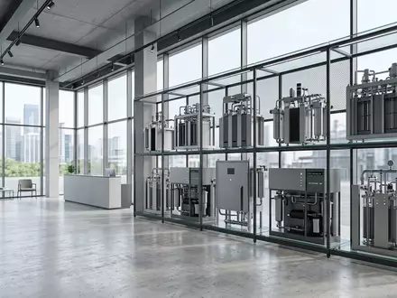 Architektur-Render im Industriebedarf-Fachhandel mit Wasserstoffelektrolyseur zum Thema Nel Hydrogen, ISIN NO0010081235, neutrales Tageslicht - Foto: THN