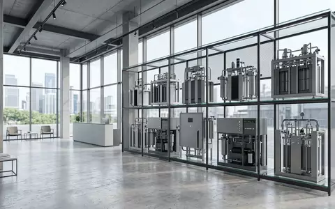 Architektur-Render im Industriebedarf-Fachhandel mit Wasserstoffelektrolyseur zum Thema Nel Hydrogen, ISIN NO0010081235, neutrales Tageslicht - Foto: THN