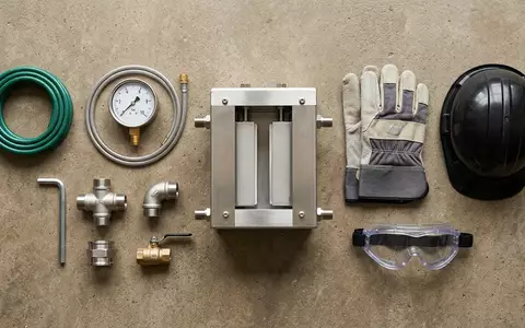 Flatlay-Arrangement rund um Wasserstoffelektrolyseur zum Thema Nel Hydrogen, ISIN NO0010081235, weiches Oberlicht - Foto: THN