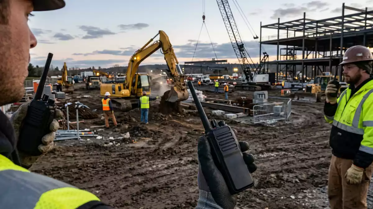 Fotorealistische Ansicht von Funkgeräte auf der Baustelle in realer Umgebung, neutral