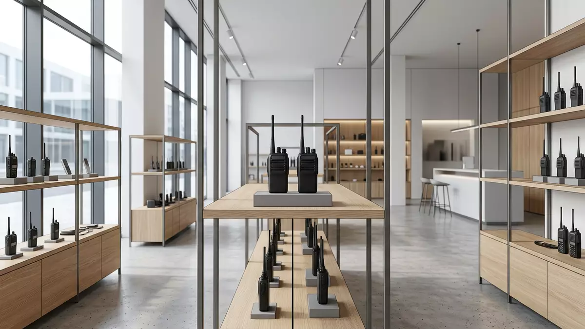 Architektur-Render im Elektronik-Fachmarkt mit Funkgeräte im Ausstellungsbereich
