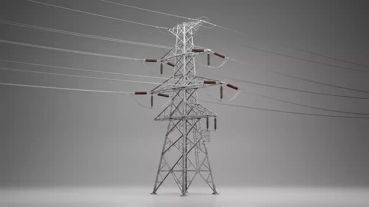 Fotorealistische Studioansicht von Stromleitungsmast in neutraler Produktdarstellung