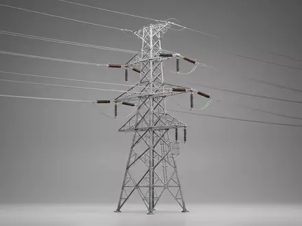 Fotorealistische Studioaufnahme von Stromleitungsmast zum Thema National Grid, ISIN GB00BDR05C01, klare Lichtfuehrung - Foto: THN
