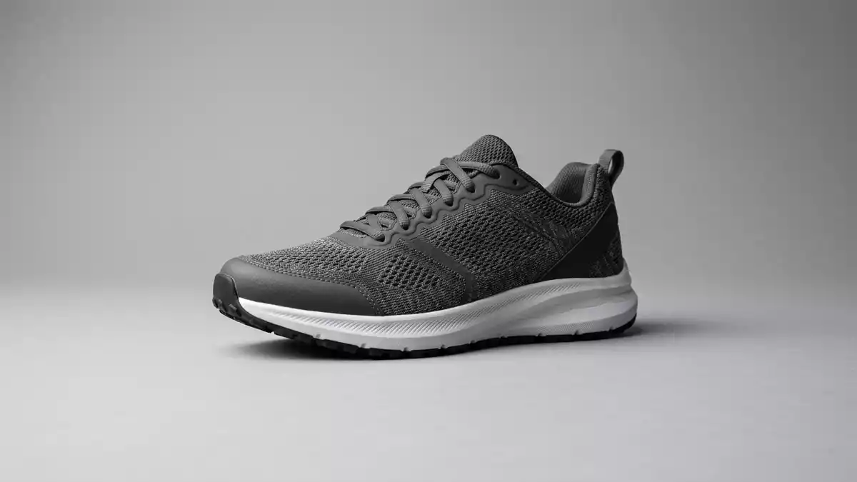 Fotorealistische Studioansicht von Laufschuh in neutraler Produktdarstellung, neutral