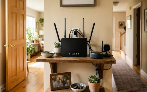 Fotorealistische Aufnahme von WLAN-Router zu Hause zum Thema Netgear Nighthawk Router, ISIN US64111Q1040, natuerliches Licht - Foto: THN