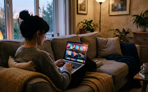 Fotorealistische Aufnahme von Streaming-Laptop im Wohnzimmer zum Thema Netflix Abo, ISIN US64110L1061, natuerliches Licht - Foto: THN