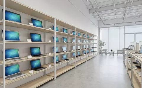 Architektur-Render im Computer-Fachhandel mit Entwicklungs-Laptop zum Thema Java Download, ISIN US68389X1054, neutrales Tageslicht - Foto: THN