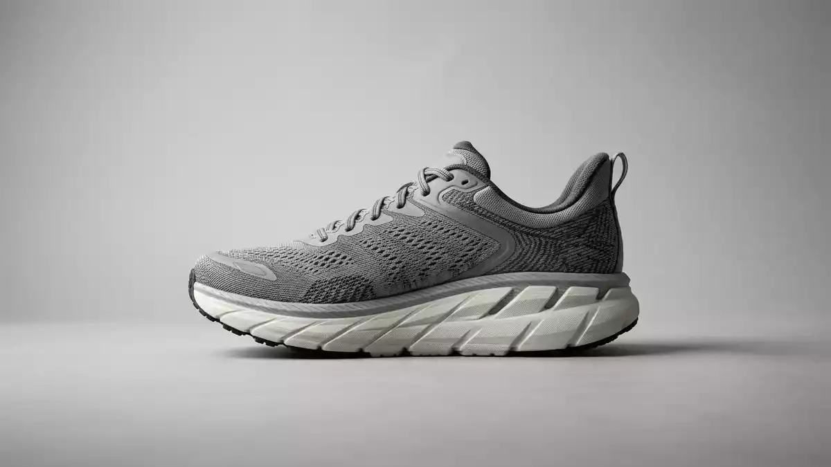 Fotorealistische Studioansicht von Laufschuh in neutraler Produktdarstellung, neutral