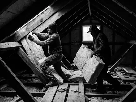 Schwarzweiss-Reportage mit Dämmplatte zum Thema Owens Corning Dämmung, ISIN US6907421019, hoher Kontrast - Foto: THN