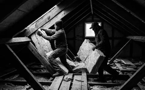 Schwarzweiss-Reportage mit Dämmplatte zum Thema Owens Corning Dämmung, ISIN US6907421019, hoher Kontrast - Foto: THN