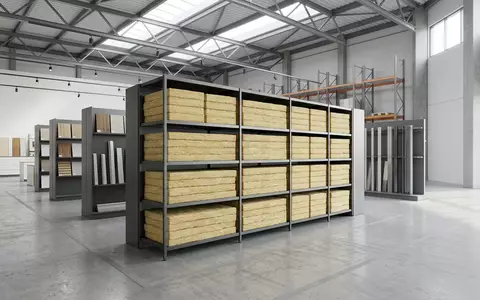 Architektur-Render im Baustoff-Fachhandel mit Dämmplatte zum Thema Owens Corning Dämmung, ISIN US6907421019, neutrales Tageslicht - Foto: THN