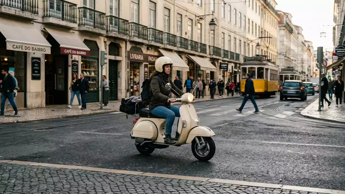 Fotorealistische Ansicht von Motorroller auf der Straße in realer Umgebung, neutral