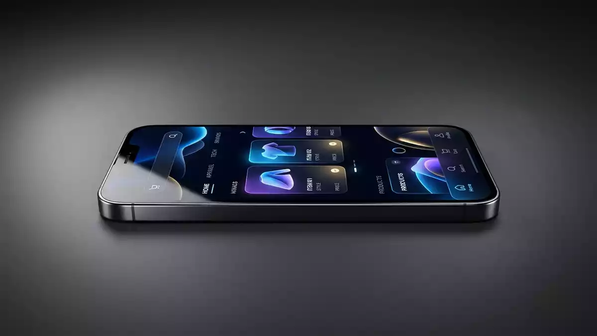 Fotorealistische Studioansicht von Einkaufs-Smartphone in neutraler Produktdarstellung