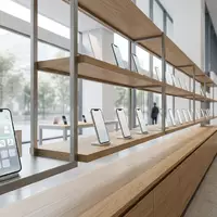 Architektur-Render im Elektronik-Fachmarkt mit Einkaufs-Smartphone zum Thema Temu App, ISIN US72352L1061, neutrales Tageslicht - Foto: THN
