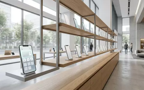 Architektur-Render im Elektronik-Fachmarkt mit Einkaufs-Smartphone zum Thema Temu App, ISIN US72352L1061, neutrales Tageslicht - Foto: THN