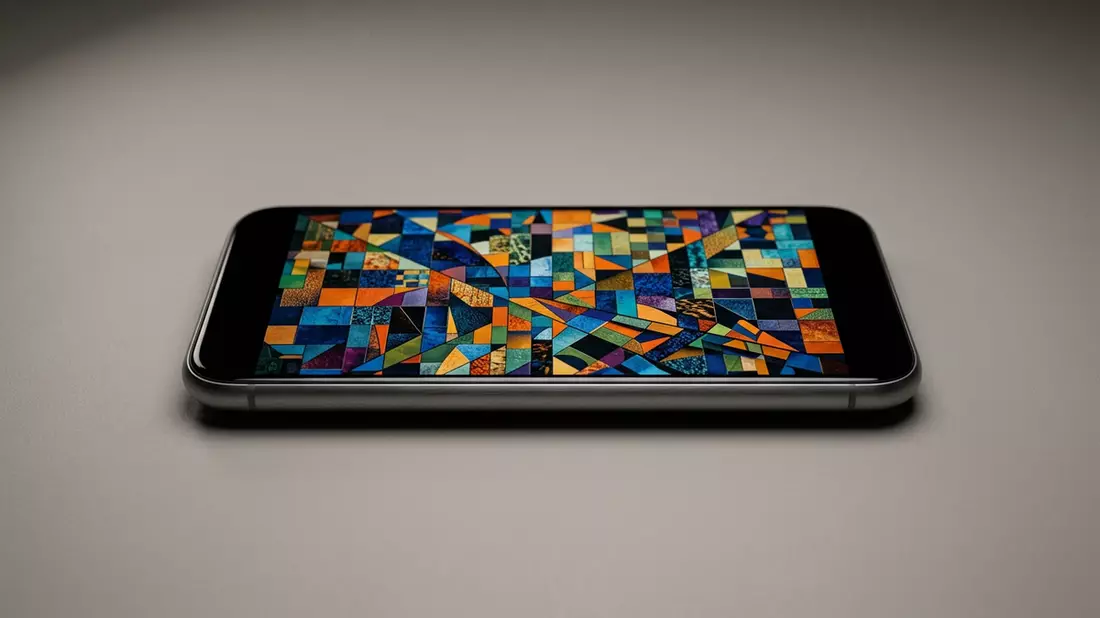 Fotorealistische Studioansicht von Kreativ-Smartphone in neutraler Produktdarstellung