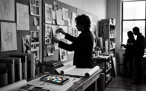 Schwarzweiss-Reportage mit Kreativ-Smartphone zum Thema Pinterest App, ISIN US72919P2020, hoher Kontrast, sachlich dargestellt - Foto: THN