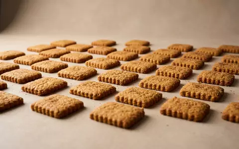 Fotorealistische Studioaufnahme von Karamellkekse zum Thema Lotus Biscoff, ISIN BE0003604155, klare Lichtfuehrung - Foto: THN