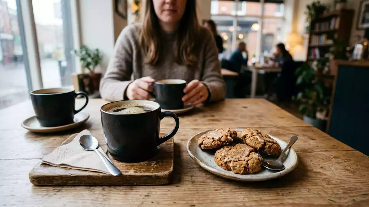 Fotorealistische Ansicht von Karamellkekse zur Kaffeepause in realer Umgebung, neutral