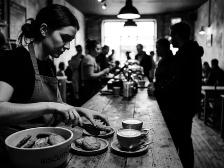 Schwarzweiss-Reportage mit Karamellkekse zum Thema Lotus Biscoff, ISIN BE0003604155, hoher Kontrast, sachlich dargestellt - Foto: THN