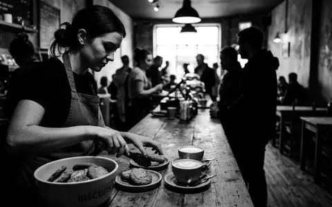 Schwarzweiss-Reportage mit Karamellkekse zum Thema Lotus Biscoff, ISIN BE0003604155, hoher Kontrast, sachlich dargestellt - Foto: THN