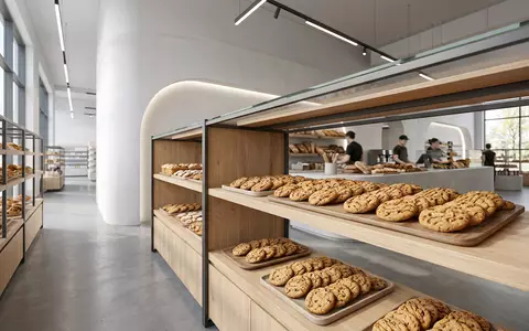 Architektur-Render im Supermarkt mit Karamellkekse zum Thema Lotus Biscoff, ISIN BE0003604155, neutrales Tageslicht - Foto: THN