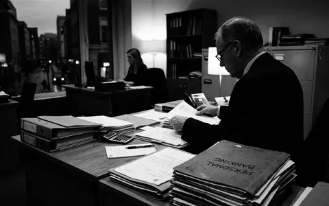 Schwarzweiss-Reportage mit Bankunterlagen zum Thema Lloyds Bank Konto, ISIN GB0008706128, hoher Kontrast - Foto: THN