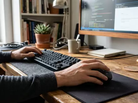 Fotorealistische Aufnahme von Computermaus am Arbeitsplatz zum Thema Logitech MX Master 3S, ISIN CH0025751329 - Foto: THN