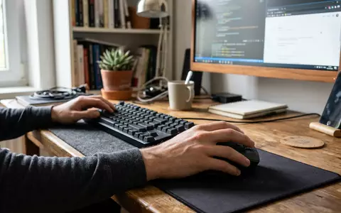 Fotorealistische Aufnahme von Computermaus am Arbeitsplatz zum Thema Logitech MX Master 3S, ISIN CH0025751329 - Foto: THN