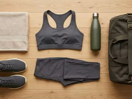 Flatlay-Arrangement rund um Sportleggings zum Thema Lululemon Align Leggings, ISIN US5500211090, weiches Oberlicht - Foto: THN
