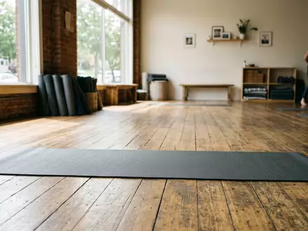 Fotorealistische Aufnahme von Yogamatte beim Yoga zum Thema Lululemon Matte, ISIN US5356781077, natuerliches Licht - Foto: THN