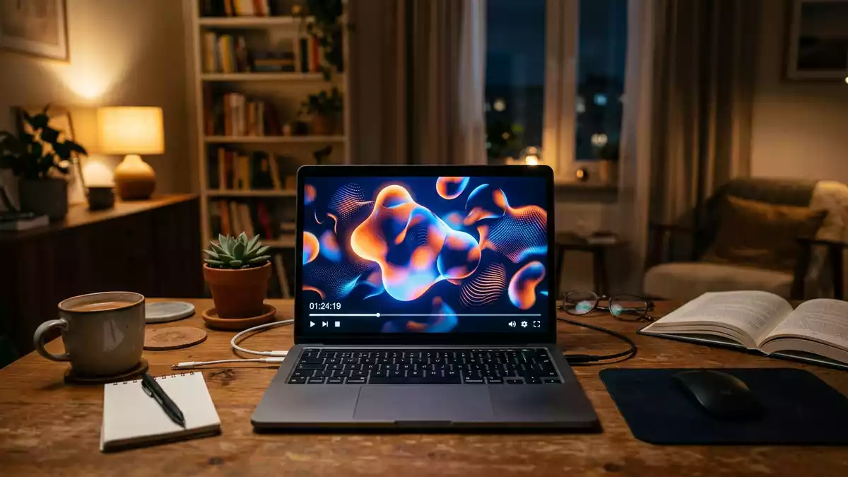 Fotorealistische Ansicht von Streaming-Laptop zu Hause in realer Umgebung, neutral