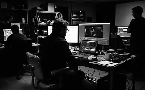Schwarzweiss-Reportage mit Streaming-Laptop zum Thema Joyn App, ISIN DE000PSM7770, hoher Kontrast, sachlich dargestellt - Foto: THN