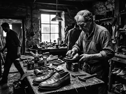 Schwarzweiss-Reportage mit Lederloafer zum Thema Prada Loafers, ISIN HK0000096323, hoher Kontrast, sachlich dargestellt - Foto: THN