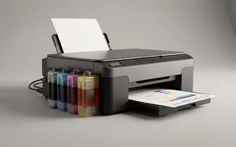 Fotorealistische Studioaufnahme von Tintentankdrucker zum Thema Epson EcoTank Drucker, ISIN JP3415000005, klare Lichtfuehrung - Foto: THN