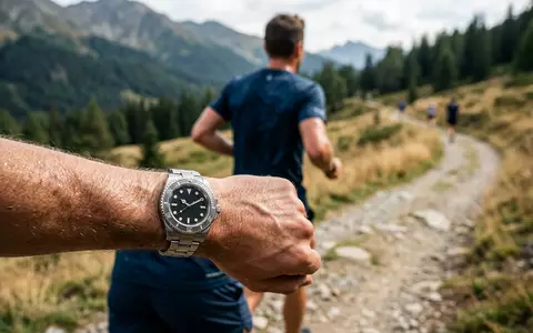 Fotorealistische Aufnahme von Sportarmbanduhr beim Sport zum Thema Seiko 5 Sports, ISIN JP3414750006, natuerliches Licht - Foto: THN