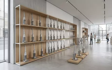 Architektur-Render im Elektrofachmarkt mit Akku-Staubsauger zum Thema Shark Staubsauger, ISIN US8204111005, neutrales Tageslicht - Foto: THN