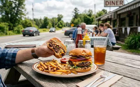Fotorealistische Aufnahme von Hamburger beim Essen zum Thema Burger King Whopper, ISIN CA76131D1033, natuerliches Licht - Foto: THN