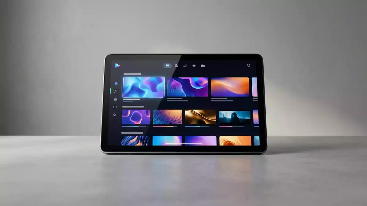 Fotorealistische Studioansicht von Streaming-App in neutraler Produktdarstellung