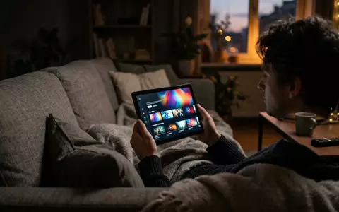 Fotorealistische Aufnahme von Streaming-App im Wohnzimmer zum Thema RTL+ Abo, ISIN LU0061462528, natuerliches Licht - Foto: THN