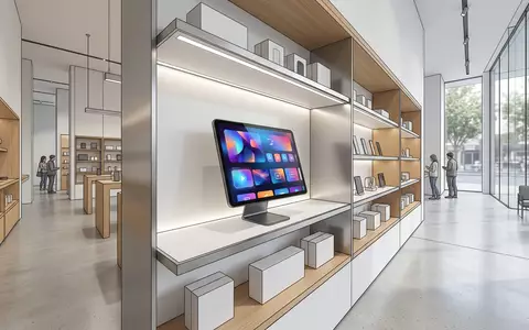 Architektur-Render im Elektronik-Fachmarkt mit Streaming-App zum Thema RTL+ Abo, ISIN LU0061462528, neutrales Tageslicht - Foto: THN
