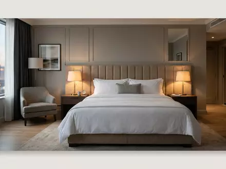 Fotorealistische Studioaufnahme von Hotelzimmer zum Thema Marriott Hotel, ISIN US5719032022, klare Lichtfuehrung - Foto: THN